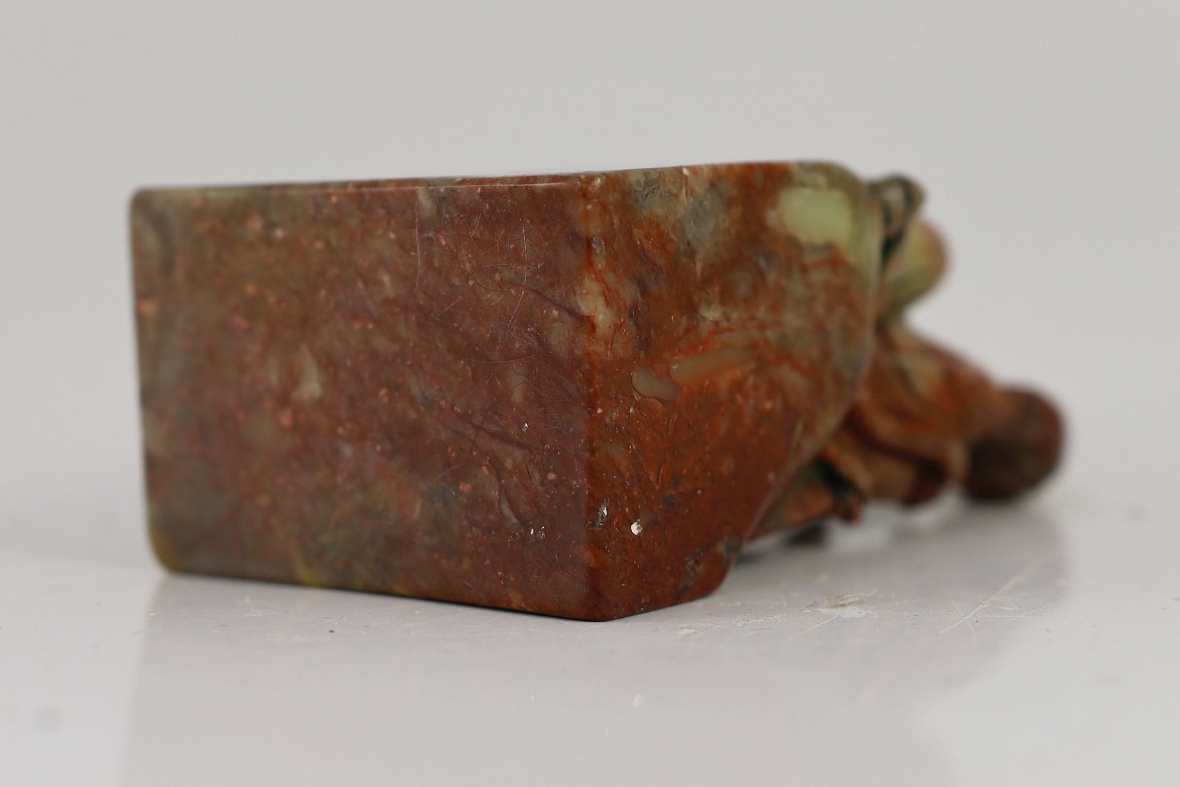 A Chinese soapstone seal, 18th century, 11 cm high